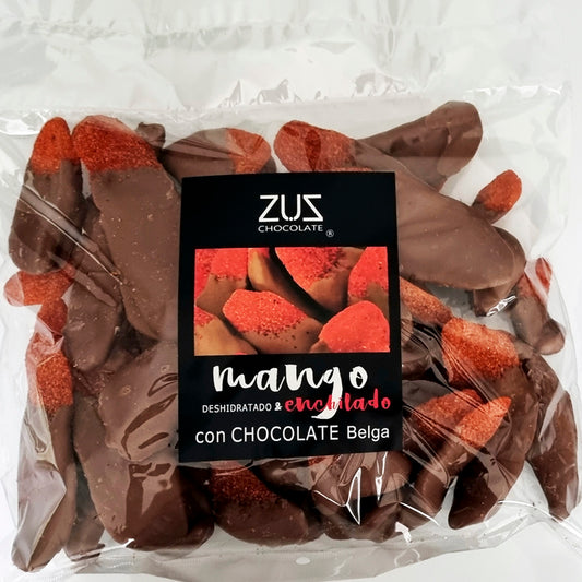 1 kg granel Mango deshidratado y enchilado cubierto de chocolate belga de leche